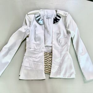 Altuzarra White Blazer with Silver Lapel, shoulder Epaulettes and flair back